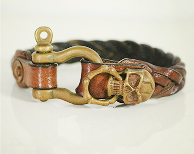 cowhide-brass-chain-bracelet C