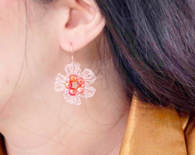 wire-crochet-flower-earrings D