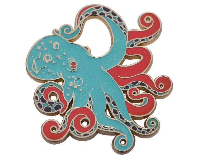 octopus-enamel-metal-brooch-badge D
