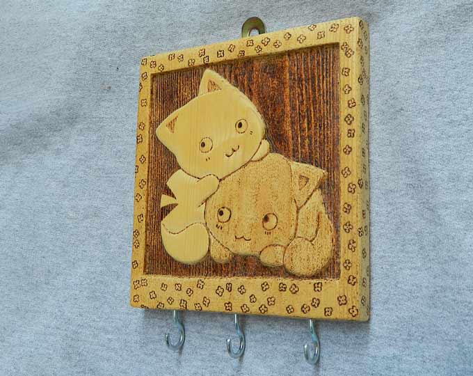 Kawaii-Cats-wooden-key-hanger-kawai B