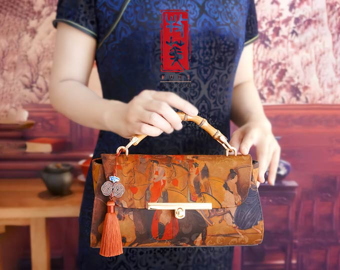Chinese style heavy weight silk Gambiered Canton gauze Boston handbag ...